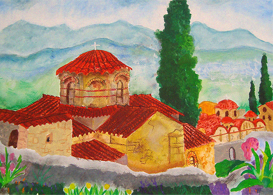 детска рисунка манастир в гърция